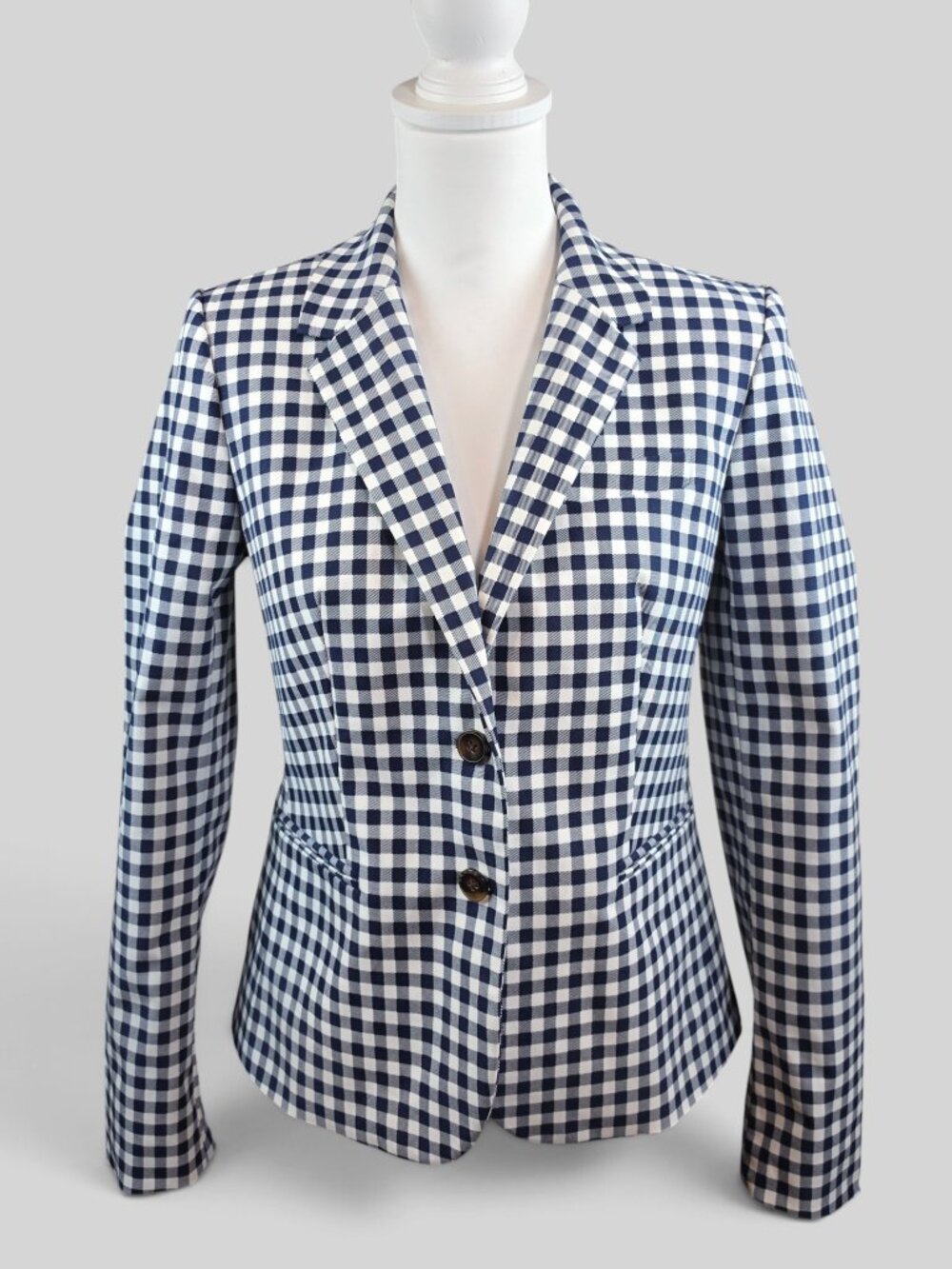 J.Crew Blue White Gingham Check Blazer Jacket Size Medium FLAW